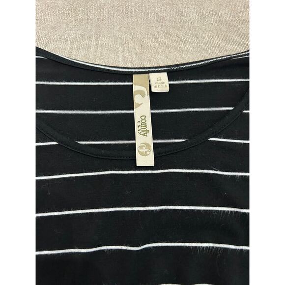 COMFY USA Black White Soft Stretch Striped Flattering Tunic Dress Size Small - Picture 6 of 6